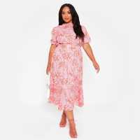 I Saw It First Printed Belted Frill Hem Midi Smock Dress Red Floral Дамски поли и рокли