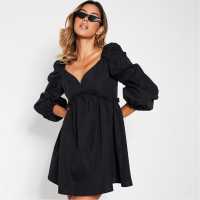 Isawitfirst V Neck Puff Sleeve Smock Dress  