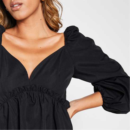 Isawitfirst V Neck Puff Sleeve Smock Dress  