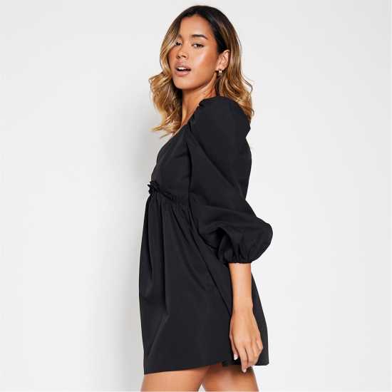 Isawitfirst V Neck Puff Sleeve Smock Dress  