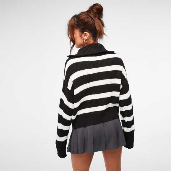 Плетен Пуловер Stripe Half Zip Crop Knit Jumper  