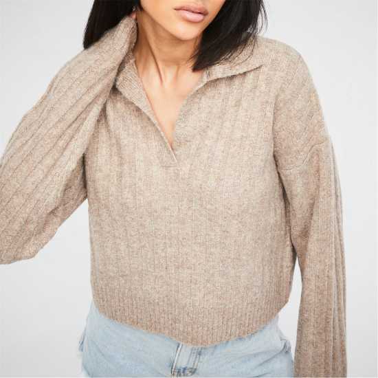Плетен Пуловер Tall Collared Rib Knit Jumper  - Дамски пуловери и жилетки