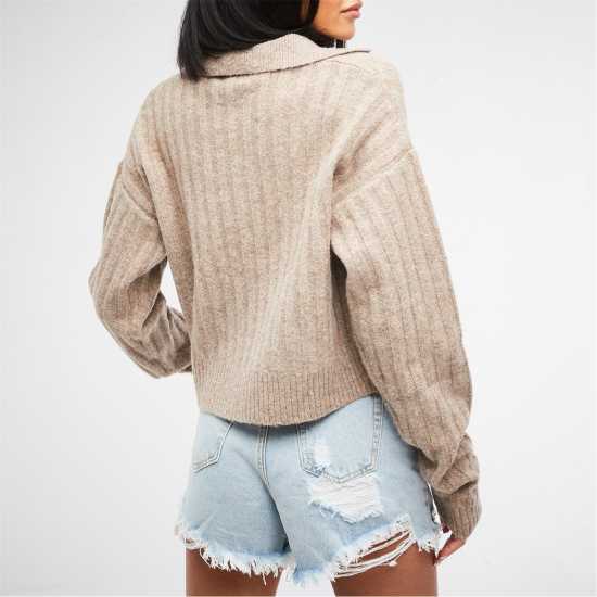 Плетен Пуловер Tall Collared Rib Knit Jumper  - Дамски пуловери и жилетки