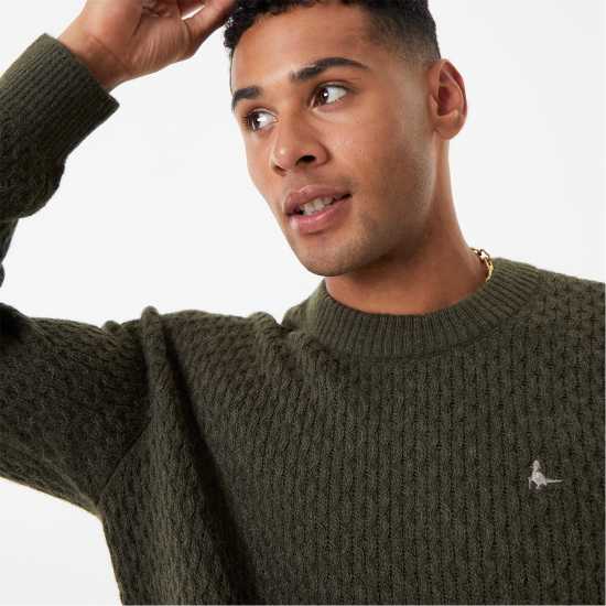 Jack Wills Baby Cable Texture Sweater Khaki Marl Мъжки пуловери и жилетки