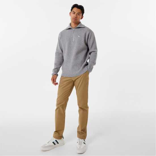 Пуловер С Цип Jack Wills Rib Funnel Zip Jumper Grey Marl Мъжки пуловери и жилетки