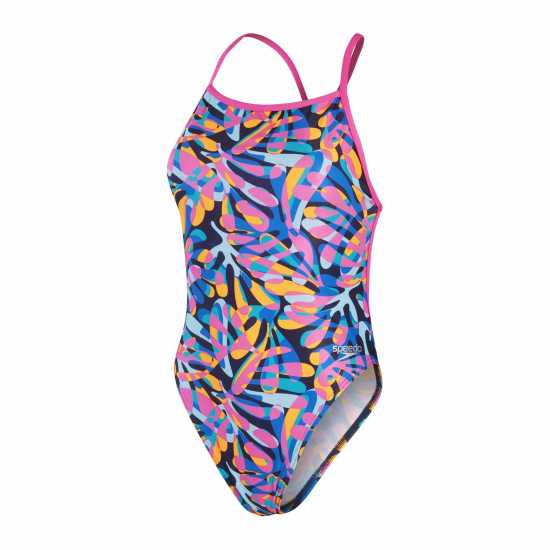 Speedo Club Training Placement Digital  V-Back Swimsuit Blue/Mango Дамски бански