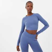 Usa Pro Long Sleeve Seamless Crop Top Bijou Blue Дамски тениски с яка