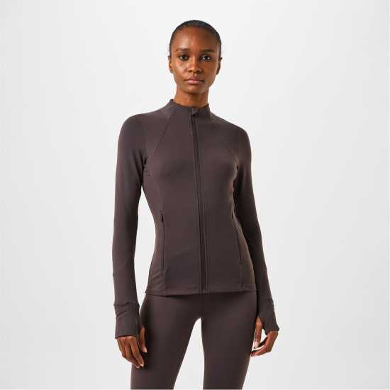 Usa Pro Women's Core Fitness Long Sleeve Slim Fit Performance Training Jacket Espresso 