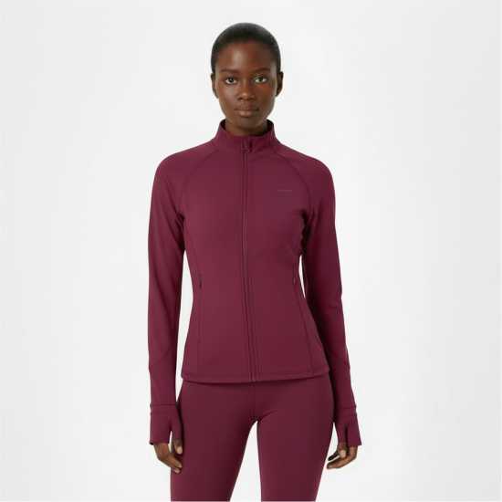 Usa Pro Women's Core Fitness Long Sleeve Slim Fit Performance Training Jacket Dark Cherry 