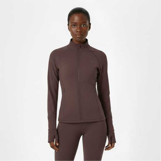 Usa Pro Women's Core Fitness Long Sleeve Slim Fit Performance Training Jacket Espresso Usa Pro Women's Core Fitness Long Sleeve Slim Fit Performance Training Jacket Espresso