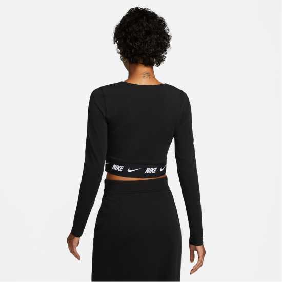 Nike Sportswear Women's Long-Sleeve Crop Top Black/Smoke Дамски тениски с яка