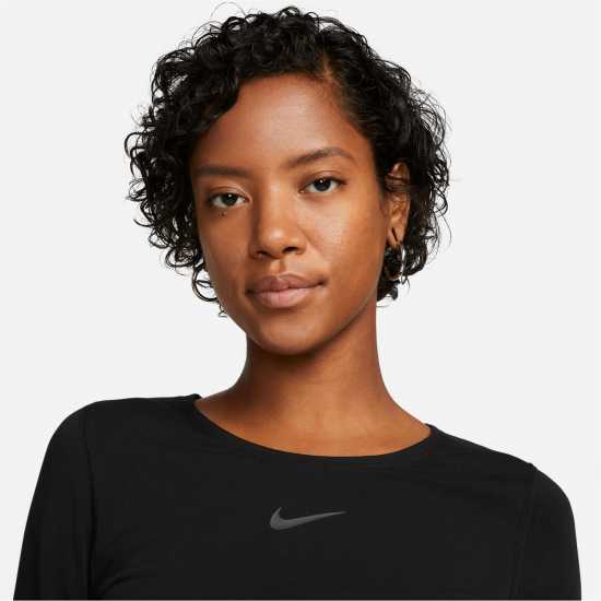 Nike Sportswear Women's Long-Sleeve Crop Top Black/Smoke Дамски тениски с яка