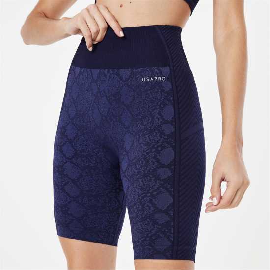 Sale Usa Pro Seamless Longline Cycling Shorts Морска синьо Дамски клинове за фитнес