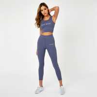 Jack Wills Active Seamless Ribbed High Waisted Leggings Blue Дамски клинове за фитнес