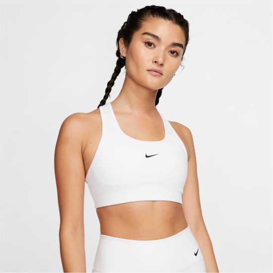 Nike Swoosh Women's Medium-Support 1-Piece Pad Sports Bra White Спортни сутиени