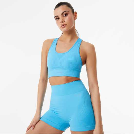 Usa Pro Спортен Безшевен Сутиен Кръстосани Презрамки Seamless Crop Sports Bra Аква Спортни сутиени