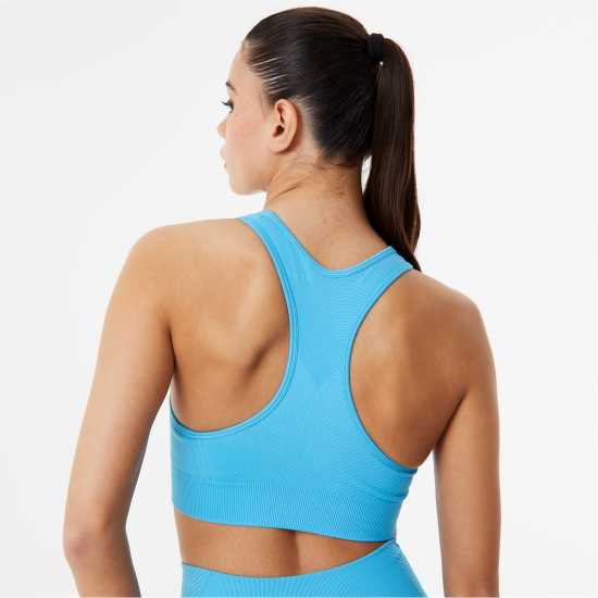 Usa Pro Спортен Безшевен Сутиен Кръстосани Презрамки Seamless Crop Sports Bra Аква Спортни сутиени