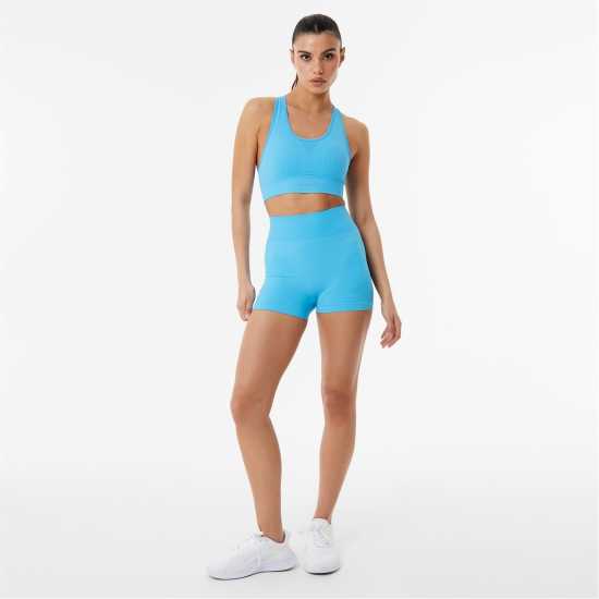 Usa Pro Спортен Безшевен Сутиен Кръстосани Презрамки Seamless Crop Sports Bra Аква Спортни сутиени