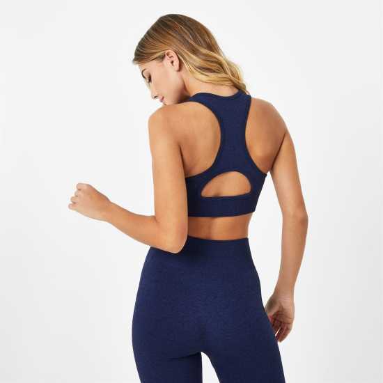 Usa Pro Спортен Безшевен Сутиен Кръстосани Презрамки Seamless Crop Sports Bra Морска синьо Спортни сутиени