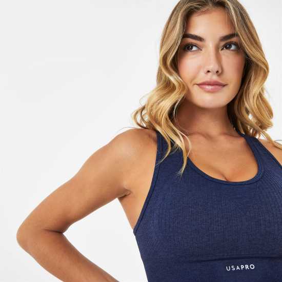 Usa Pro Спортен Безшевен Сутиен Кръстосани Презрамки Seamless Crop Sports Bra Морска синьо Спортни сутиени