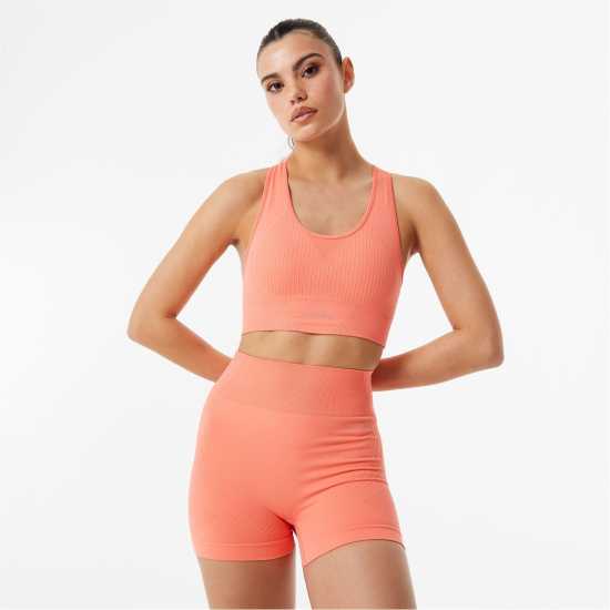 Usa Pro Спортен Безшевен Сутиен Кръстосани Презрамки Seamless Crop Sports Bra Корал Спортни сутиени