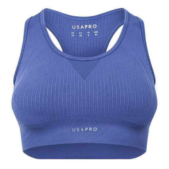 Usa Pro Спортен Безшевен Сутиен Кръстосани Презрамки Seamless Crop Sports Bra Бижу Син Спортни сутиени