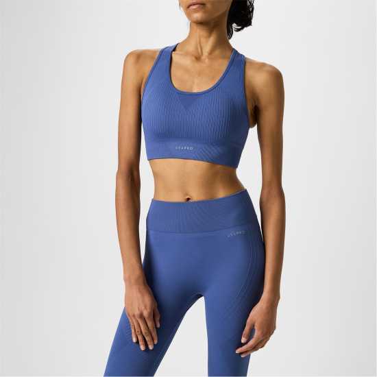 Usa Pro Спортен Безшевен Сутиен Кръстосани Презрамки Seamless Crop Sports Bra Бижу Син Спортни сутиени