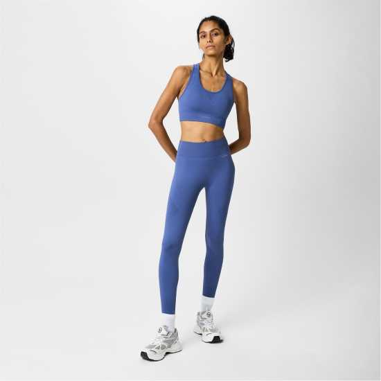 Usa Pro Спортен Безшевен Сутиен Кръстосани Презрамки Seamless Crop Sports Bra Бижу Син Спортни сутиени