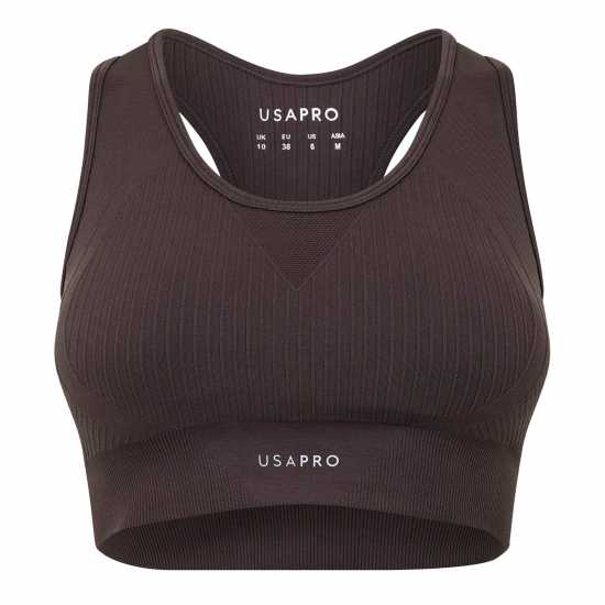 Usa Pro Спортен Безшевен Сутиен Кръстосани Презрамки Seamless Crop Sports Bra Еспресо Спортни сутиени