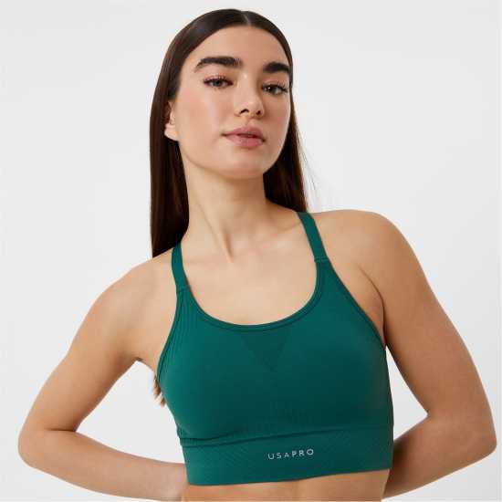 Usa Pro Core Seamless Adjustable Sports Bra Forest Green Спортни сутиени