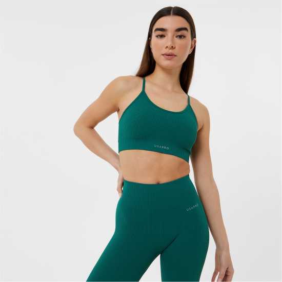 Usa Pro Seamless Ribbed Sports Bra Forest Green Спортни сутиени