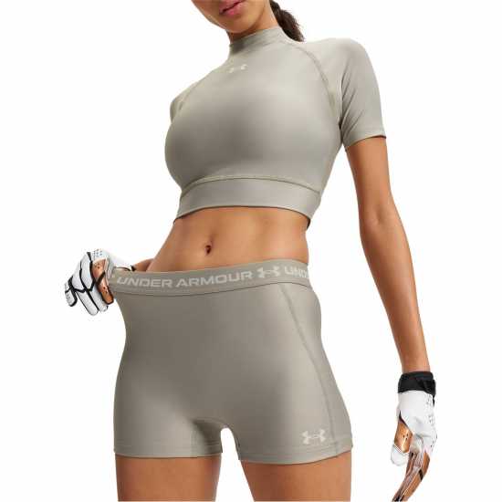 Under Armour Women's Heatgear Performance Gym Shorts Taupe/White 