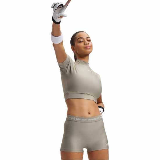 Under Armour Women's Heatgear Performance Gym Shorts Taupe/White 