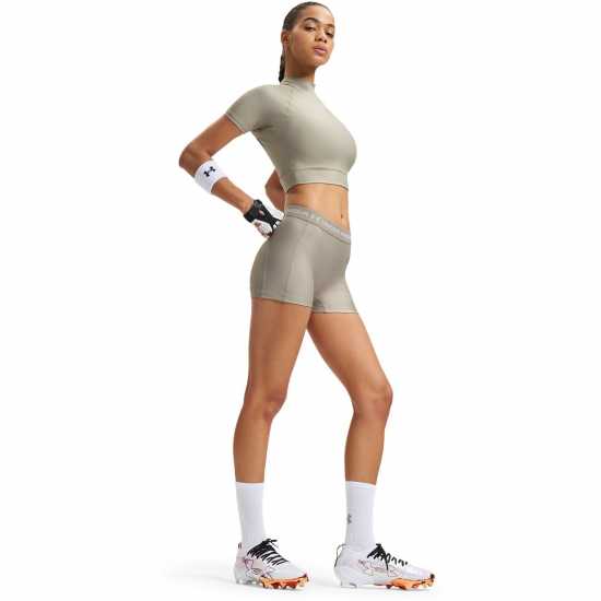 Under Armour Women's Heatgear Performance Gym Shorts Taupe/White 