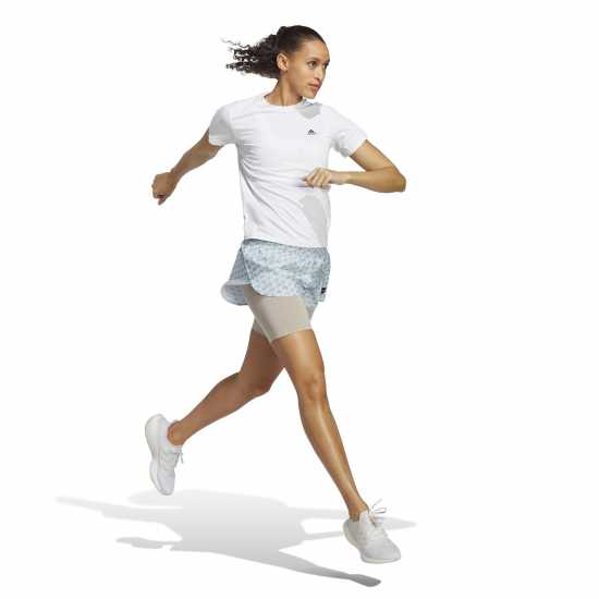 Adidas Дамски Шорти X Marimekko Run Icons Logo 2-In-1 Running Shorts Womens Icebluebrown Дамски клинове за фитнес
