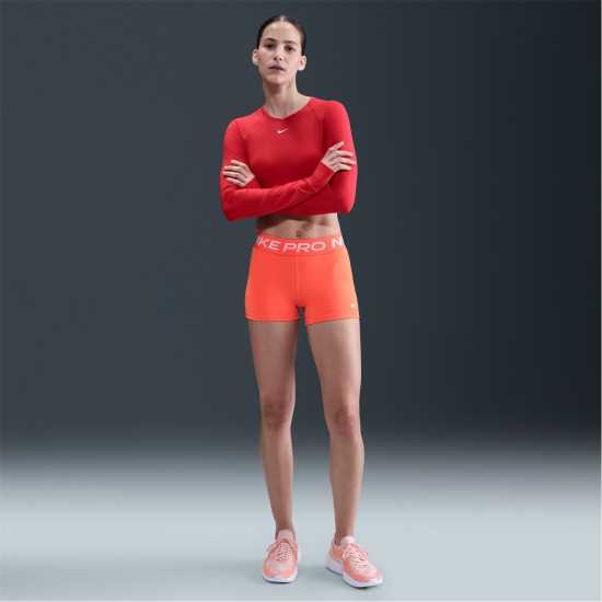 Nike Дамски Шорти Pro Three Inch Shorts Womens Оранжево/Бяло Дамски клинове за фитнес