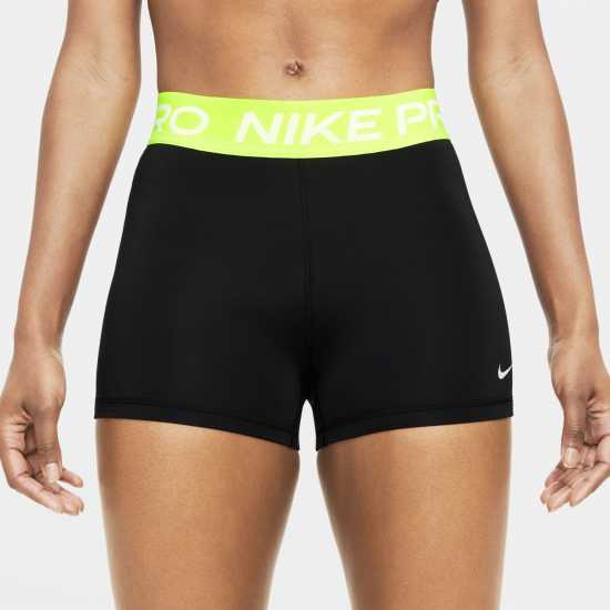 Nike Дамски Шорти Pro Three Inch Shorts Womens Black/ Volt Дамски клинове за фитнес