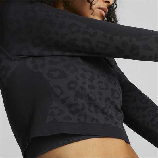 Puma Formknit Cropped Quarter Zip Top Womens Black-Leo Print Дамски горнища с цип