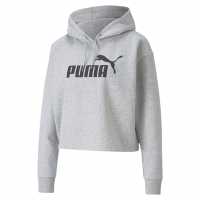 Puma Essential Crop Hoodie Womens Lght Grey Hth Дамски суичъри и блузи с качулки