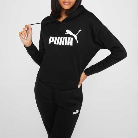 Puma Essential Crop Hoodie Womens Black Дамски суичъри и блузи с качулки