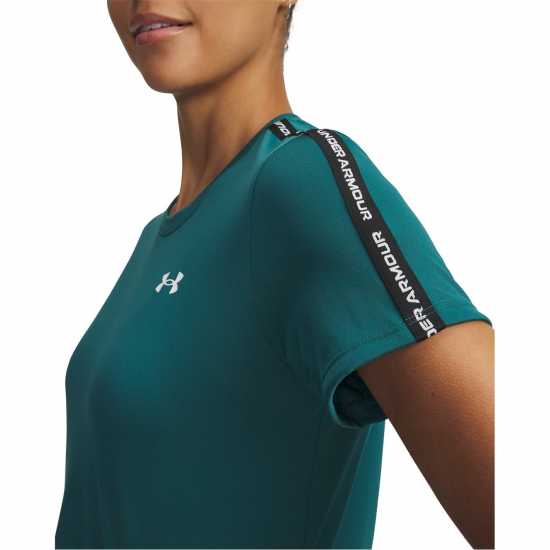 Under Armour Women's Tech Taping Short-Sleeve Performance Gym Top Green/Blck/Whit Under Armour Women's Tech Taping Short-Sleeve Performance Gym Top Green/Blck/Whit