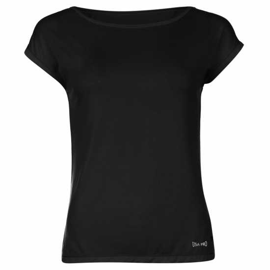 Usa Pro Short Sleeve Sports T-Shirt Womens Black Дамски тениски с яка