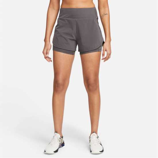 Nike Dri-Fit Bliss 2N1 Short Womens Medium Ash/ Reflective Silver Дамски клинове за фитнес