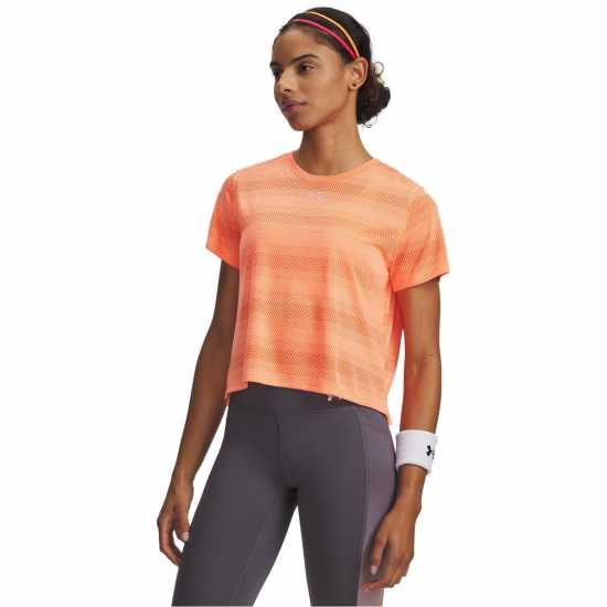 Under Armour Women's Velociti Short Sleeve Performance Gym Top Tangerine/Refl 