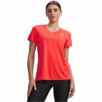 Under Armour Tech™ V-Neck Short Sleeve Womens Venom Red/White 