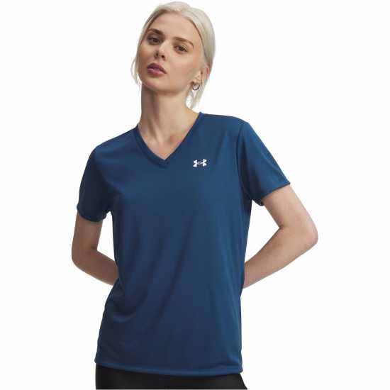 Under Armour Tech™ V-Neck Short Sleeve Womens Wham Blue/White 