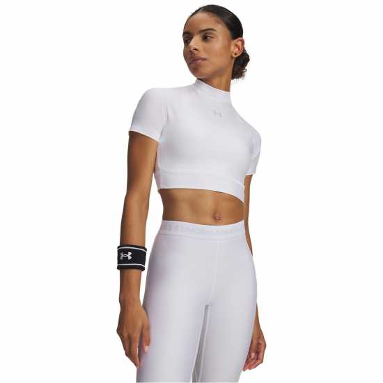 Under Armour Women's Heatgear Cropped Short Sleeve Performance Gym Top  