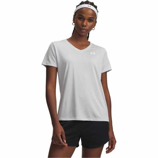 Under Armour Tech™ Twist V-Neck Short Sleeve Womens Хало Сиво 