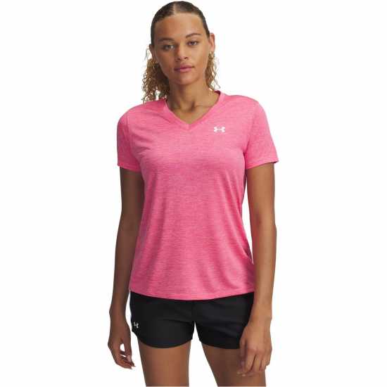 Under Armour Tech™ Twist V-Neck Short Sleeve Womens Революционен розов Under Armour Tech™ Twist V-Neck Short Sleeve Womens Революционен розов