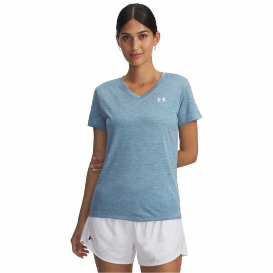 Under Armour Tech™ Twist V-Neck Short Sleeve Womens Синьо Спокойствие 